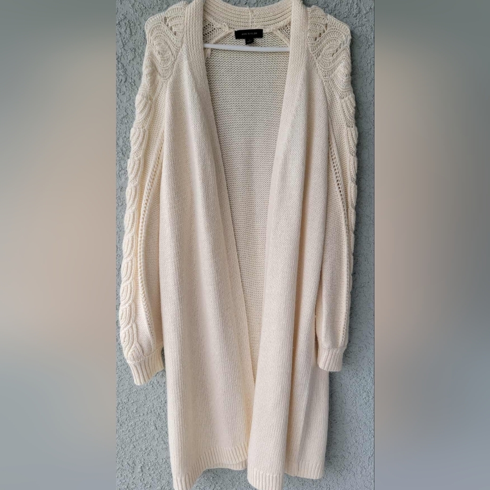 Ann Taylor Elegant Cream Women's Open Long Cardigan - Picture 5 of 10